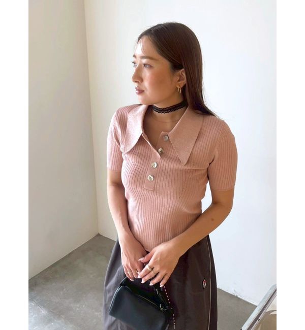 LAGUNAMOON「カラーネックラインニットプルオーバー」|ニット・セーター|ピンク