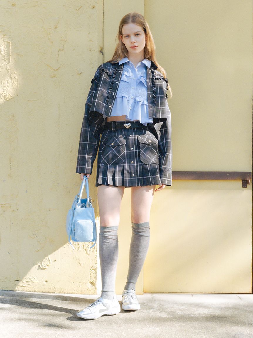 FURFUR「チェック柄クロップドフリルシャツ」|シャツ・ブラウス|