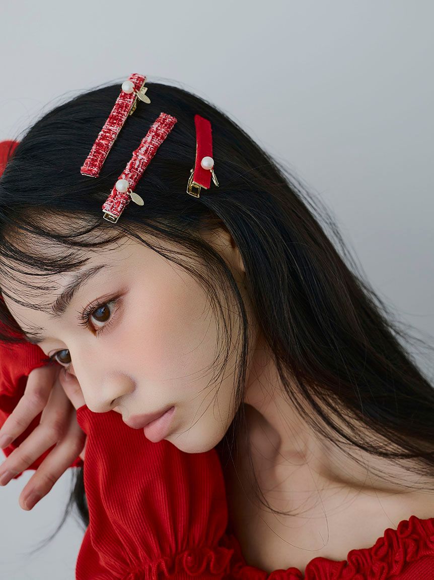 FURFUR「ツイード&times;ベロアヘアクリップセット」|ヘアバンド|