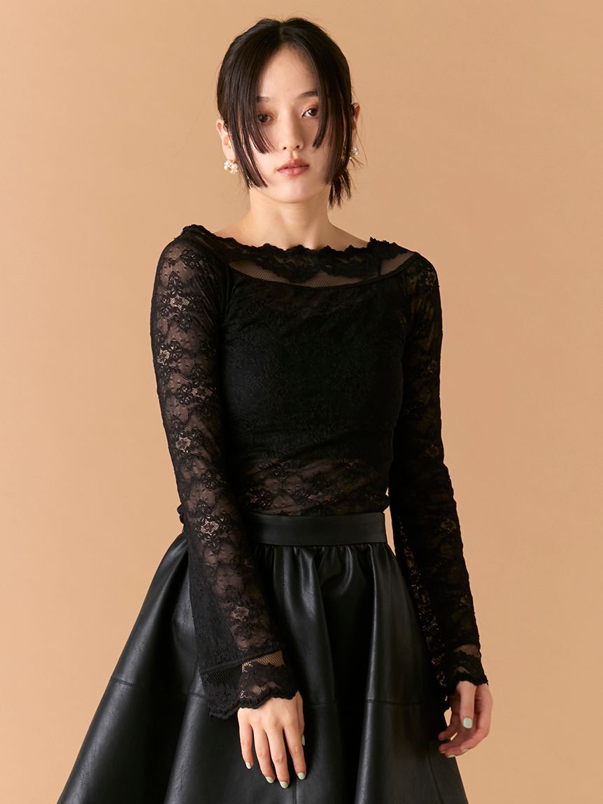 LILY BROWN「レースフーディートップス」|Tシャツ・カットソー|BLK