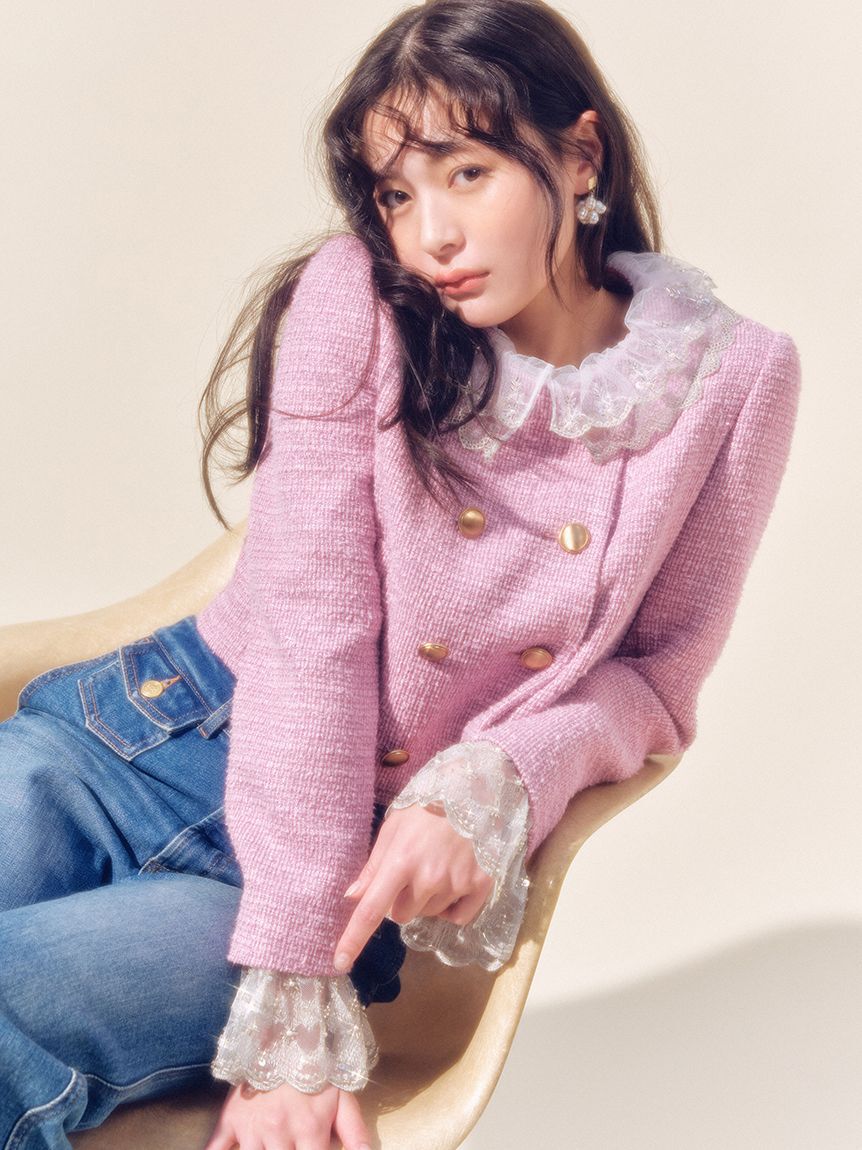 LILY BROWN「【WEB限定カラー】[L.B CANDY STOCK]スカラップビジューアタッチドジャケット」|テーラードジャケット|PNK