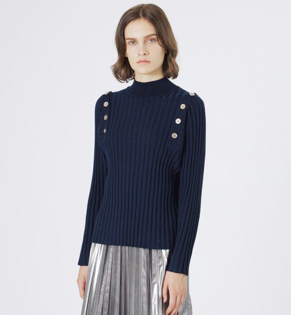  「ショルダーカットアウトプルオーバー」|ニット・セーター|ネイビー