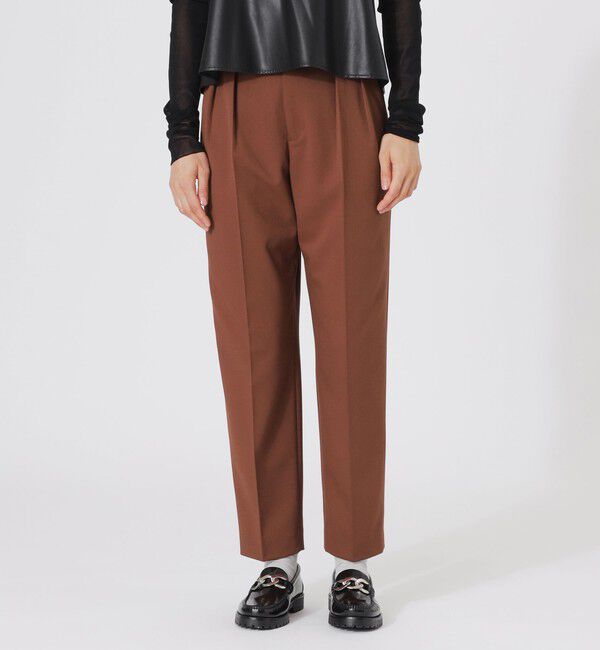  「スーパークリースインタックテーパードパンツ」|スラックス|ブラウン5