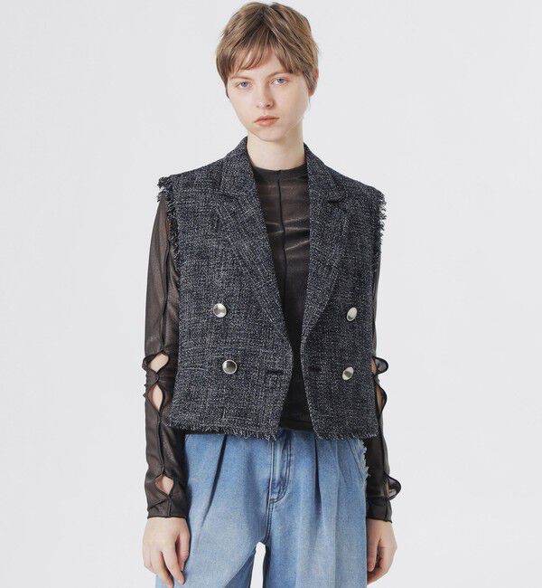  「ツイードジレ」|ベスト・ジレ|ネイビー2