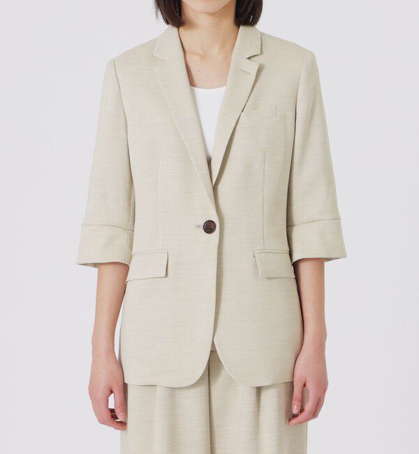  「ウォッシャブルスラブツイルハーフスリーブジャケット」|テーラードジャケット|