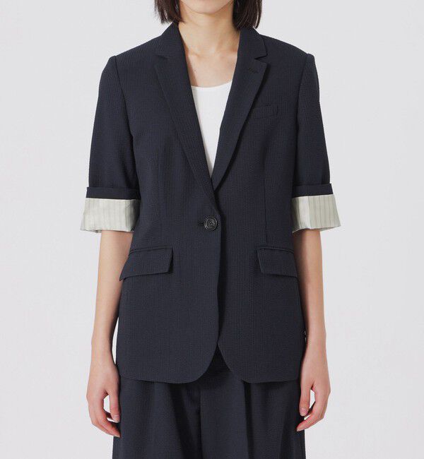  「ウォッシャブルサッカーハーフスリーブジャケット」|テーラードジャケット|