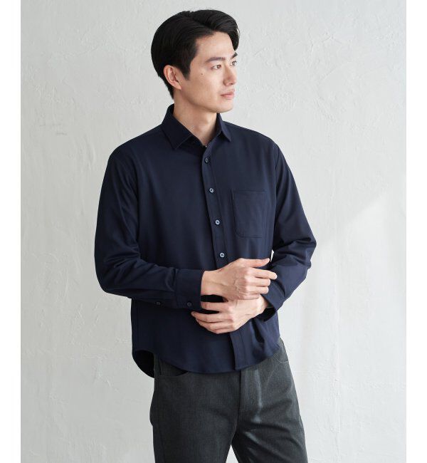 IKKA LOUNGE「GOKU楽ワークワッフルスイスカラーシャツ」|シャツ・ブラウス|ネイビーブルー