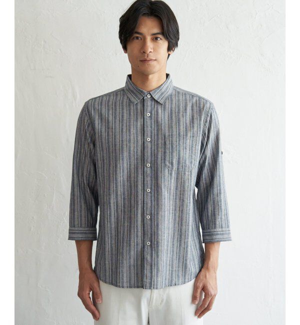 ikka「フレンチリネンMIX袖2WAYストライプシャツ」|シャツ・ブラウス|