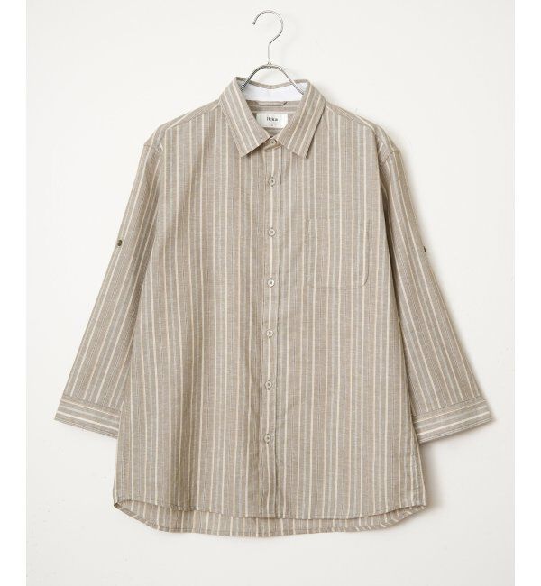 ikka「フレンチリネンMIX袖2WAYストライプシャツ」|シャツ・ブラウス|