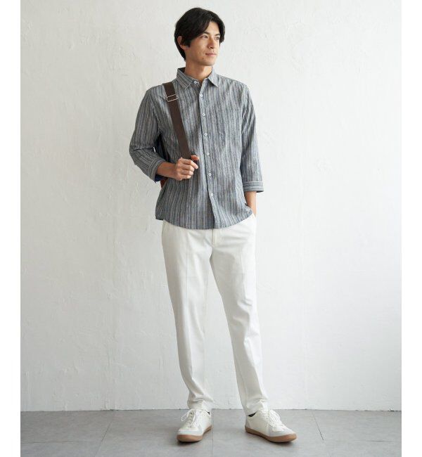 ikka「フレンチリネンMIX袖2WAYストライプシャツ」|シャツ・ブラウス|