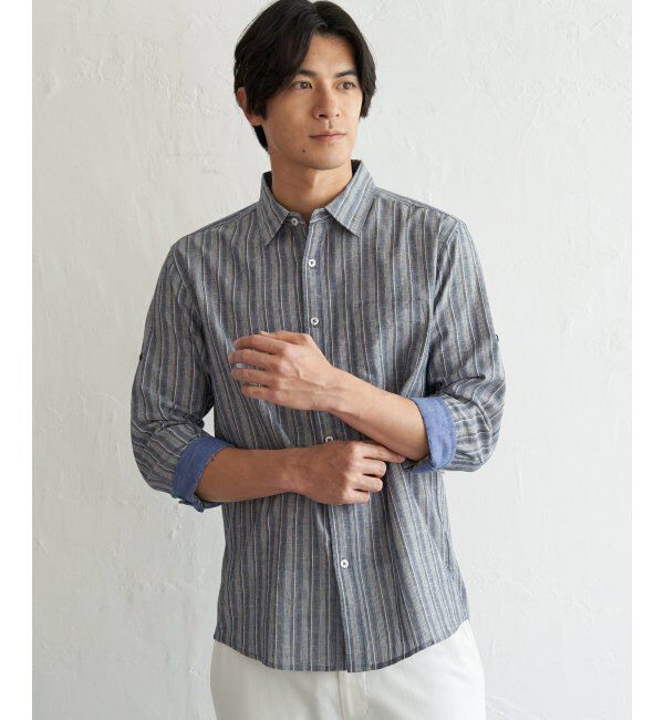 ikka「フレンチリネンMIX袖2WAYストライプシャツ」|シャツ・ブラウス|