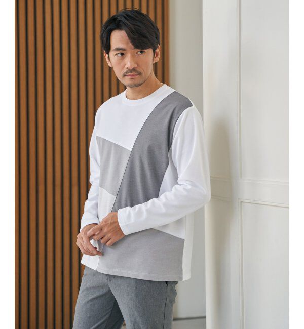 ikka「ブロックスポンチ切り替えロンT」|Tシャツ・カットソー|