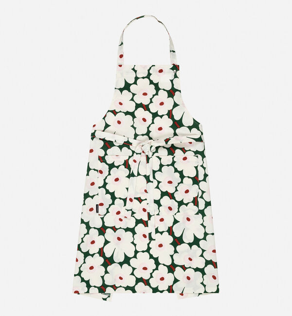 Marimekko「【日本限定】Mini Unikko エプロン」|その他|ﾎﾜｲﾄ&times;ﾀﾞｰｸｸﾞﾘｰﾝ