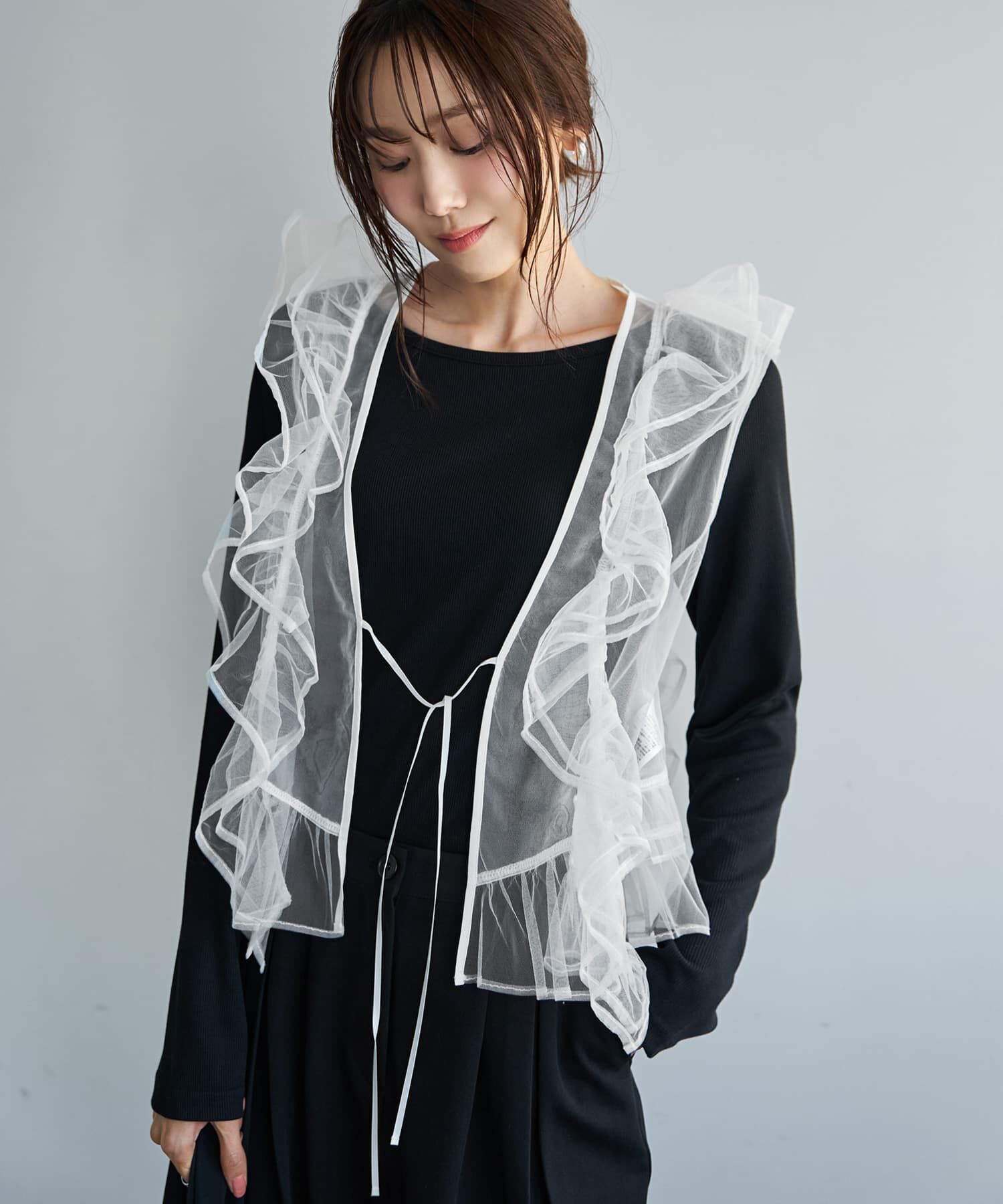 STYLE DELI「チュールフリルベスト」|ベスト・ジレ|ホワイト