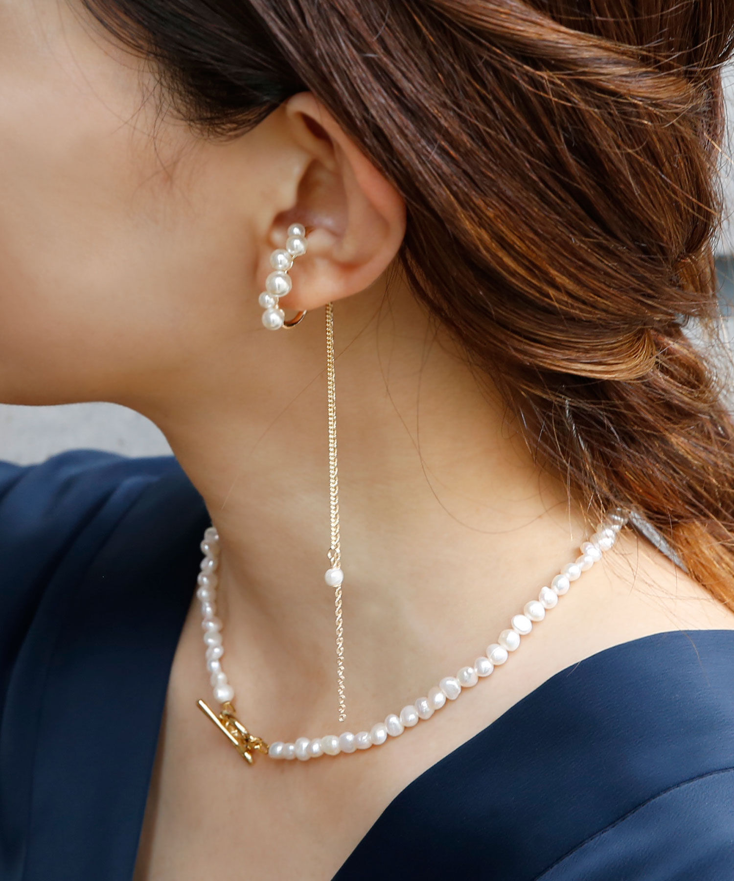 colleca la「[2WAY]パール&times;ロングチェーンイヤーカフ」|イヤーカフ|ゴールド
