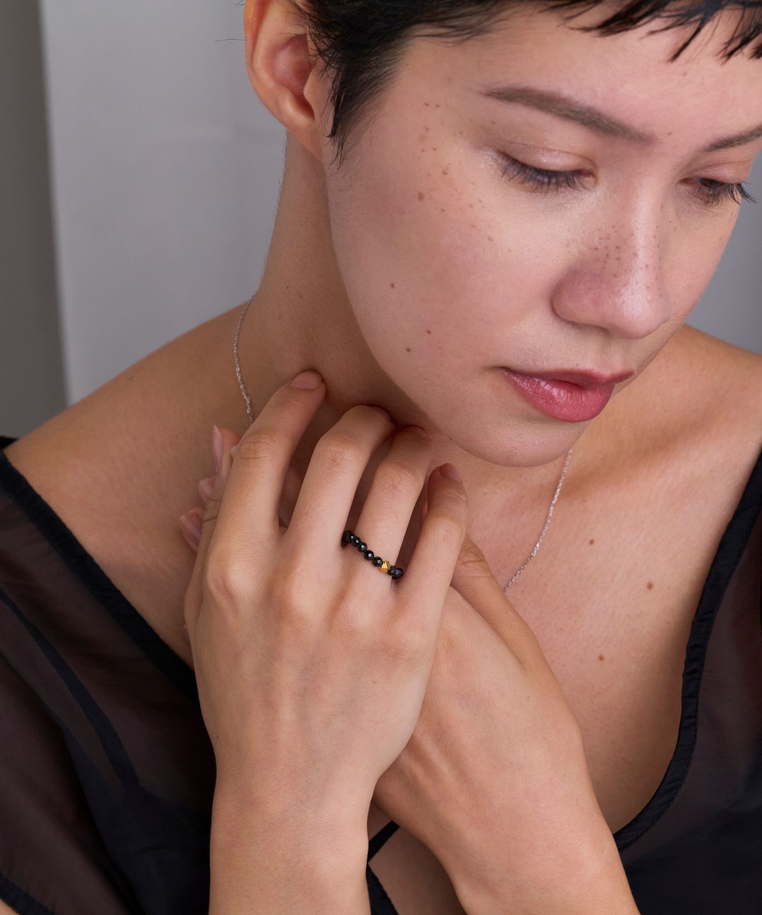 JUPITER「【SV】天然石ビーズリング/金属アレルギー対応　ブラックスピネル」|リング|