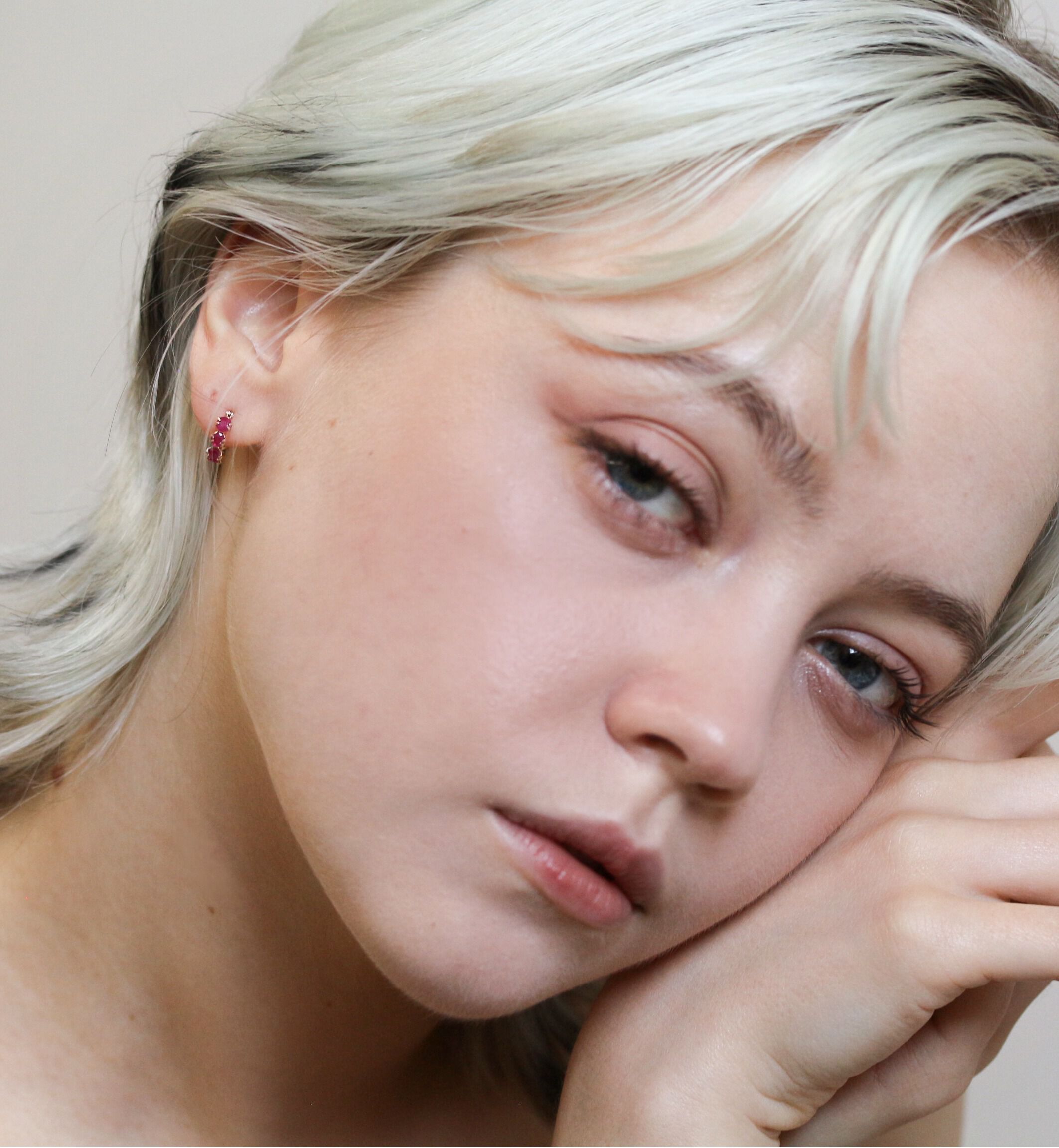  「ルビー  スナップ フープ ピアス | K10YG」|ピアス|