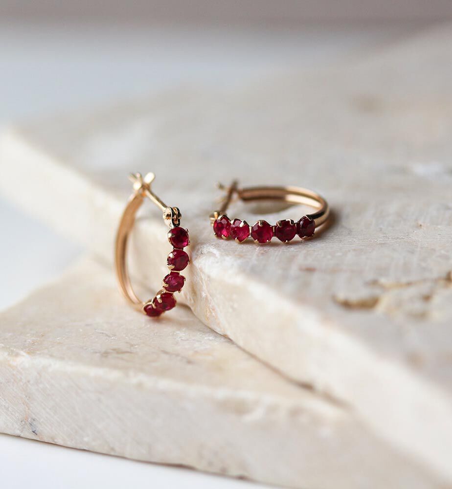  「ルビー スナップ フープ ピアス  | K10YG」|ピアス|