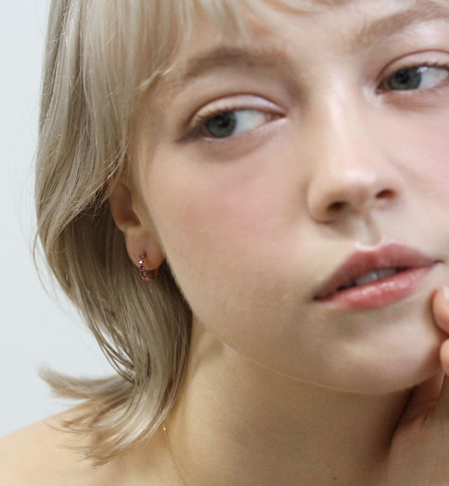  「ピンクトルマリン スナップ フープ ピアス  | K10YG」|ピアス|