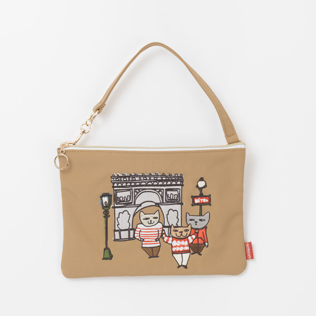  「THE THREE CATS 刺繍フラットポーチ」|ポーチ|L/BRN