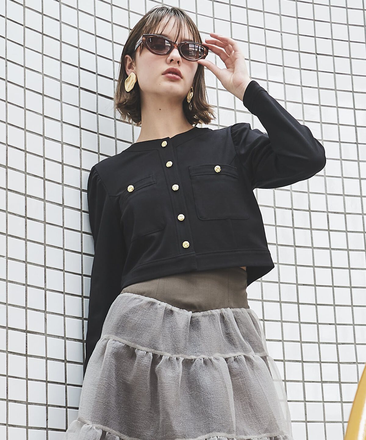 アンドクチュール「ポンチノーカラー長袖ジャケット」|その他|