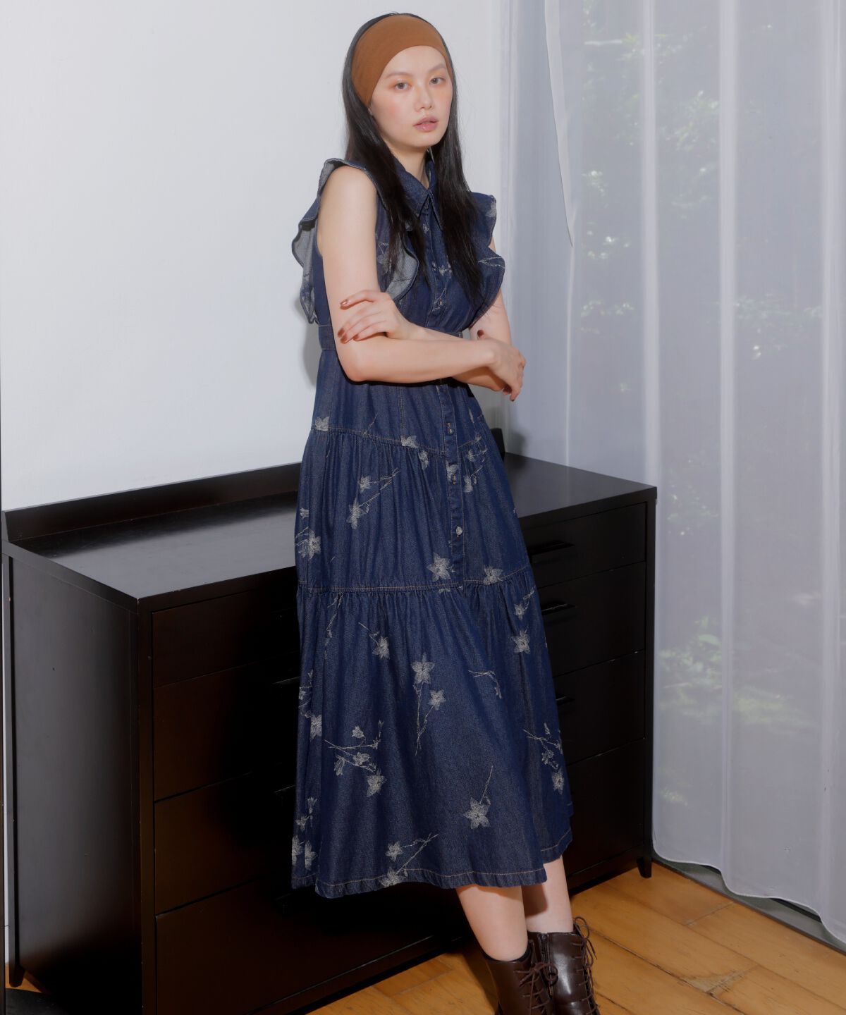 アンドクチュール「デニムフラワージャガードワンピース」|ワンピース|