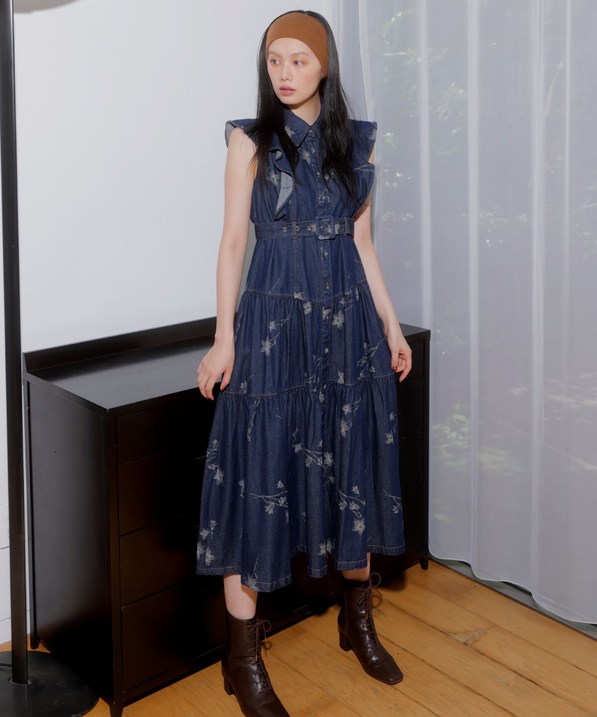 アンドクチュール「デニムフラワージャガードワンピース」|ワンピース|