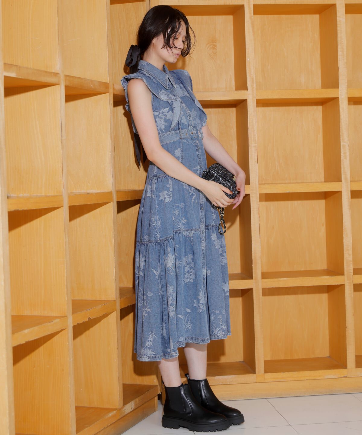 アンドクチュール「デニムフラワージャガードワンピース」|ワンピース|