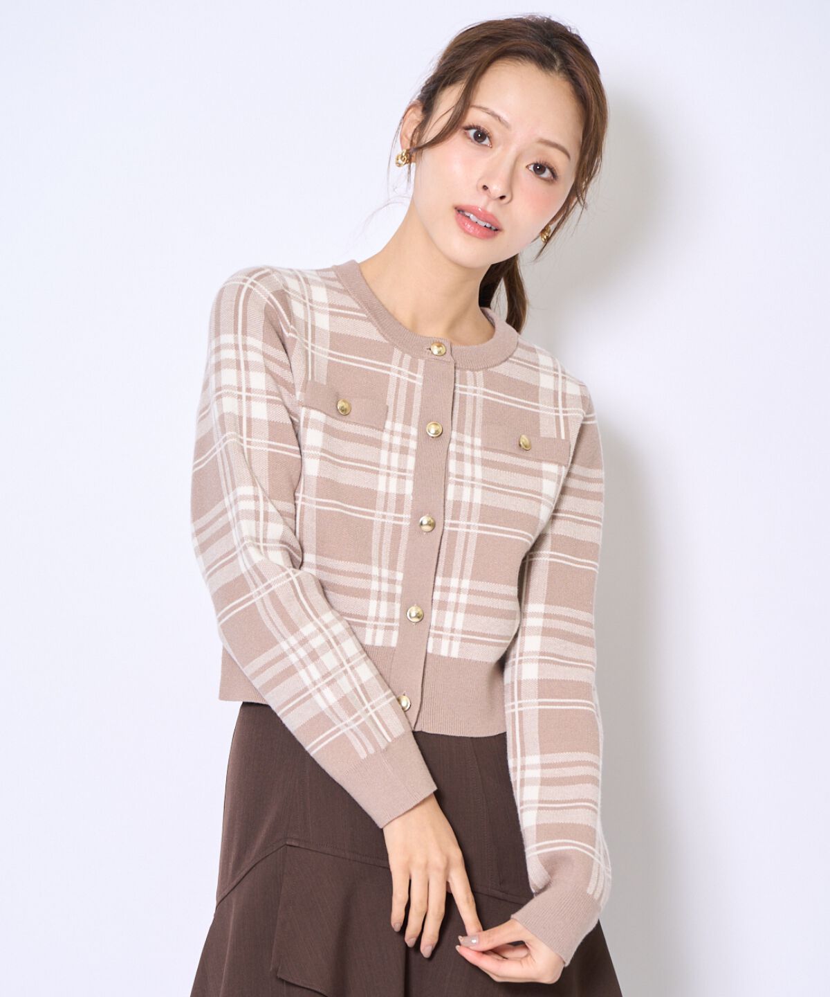 アンドクチュール「チェックジャガードニットカーディガン」|カーディガン|