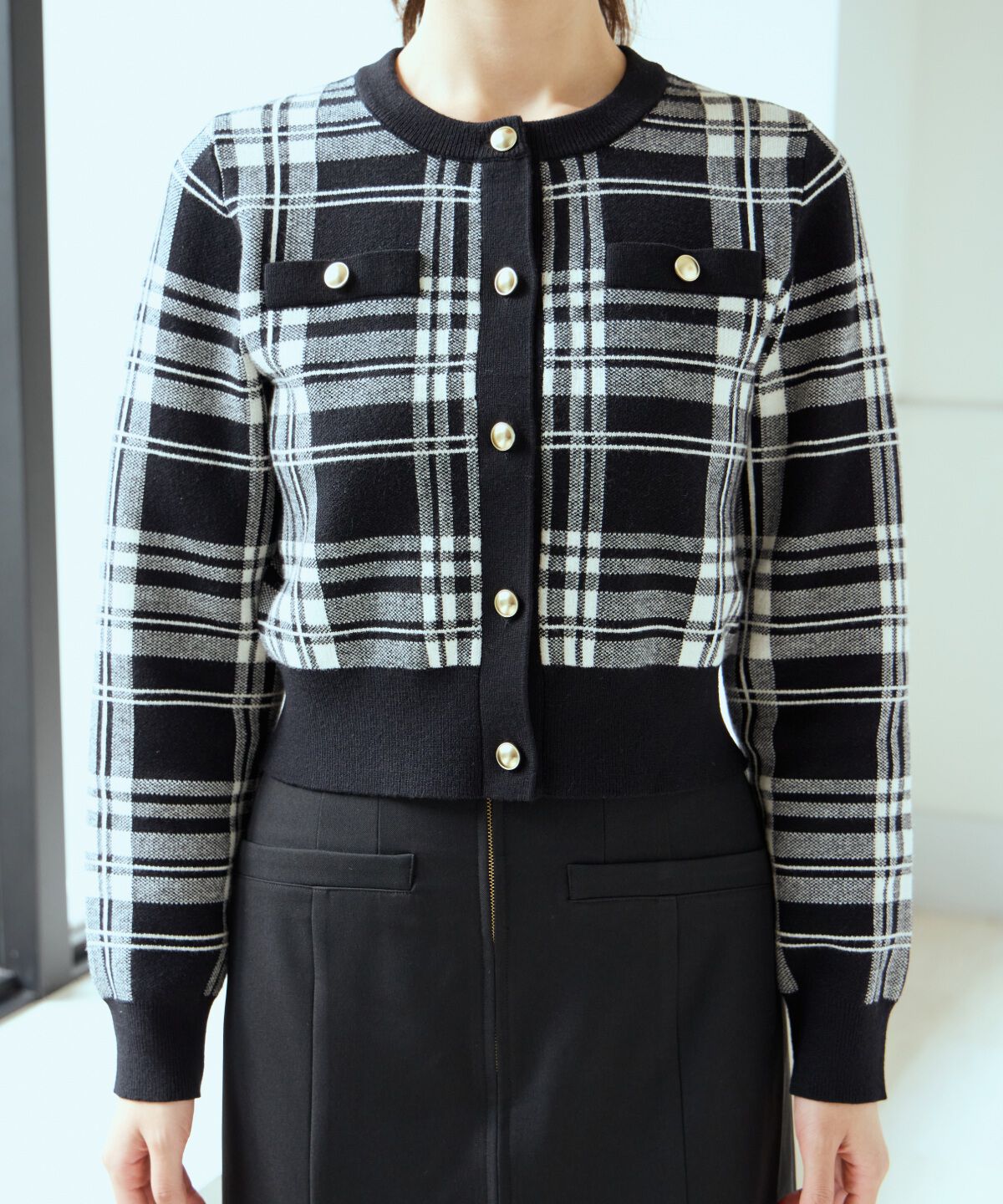 アンドクチュール「チェックジャガードニットカーディガン」|カーディガン|