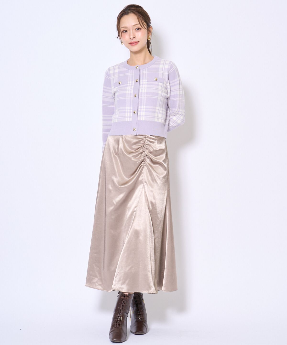 アンドクチュール「チェックジャガードニットカーディガン」|カーディガン|