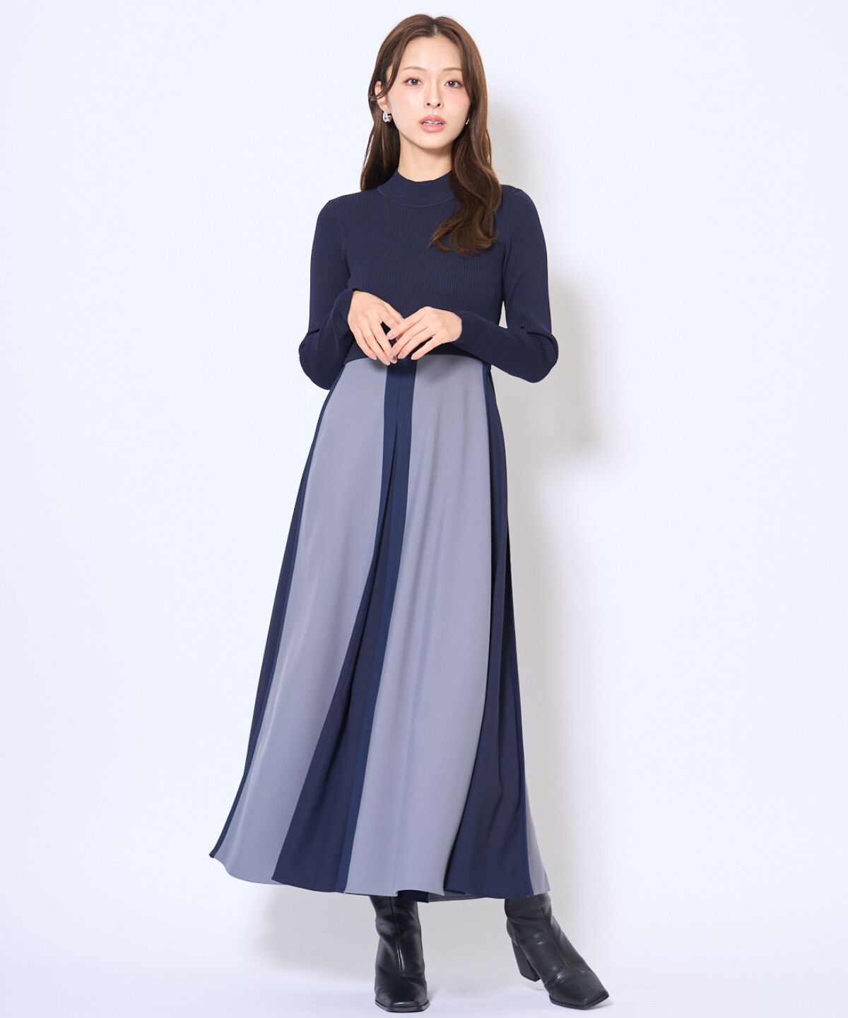 アンドクチュール「配色ドッキングワンピース」|ワンピース|