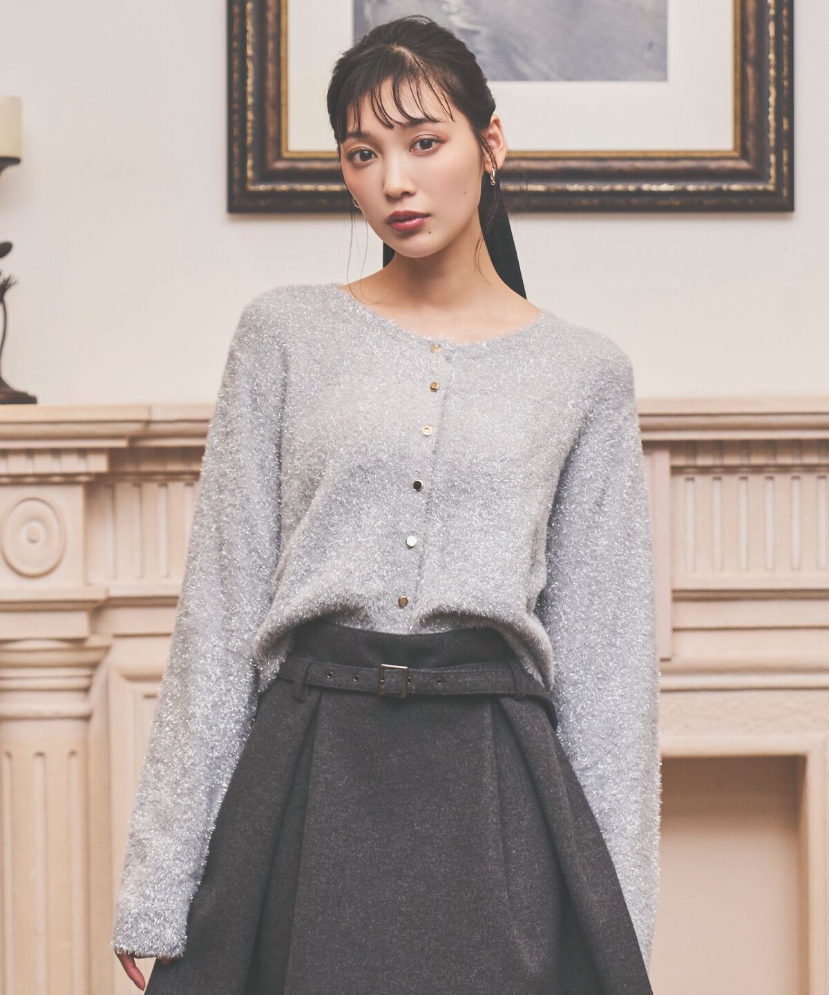 アンドクチュール「ラメシャギーニットカーディガン」|カーディガン|