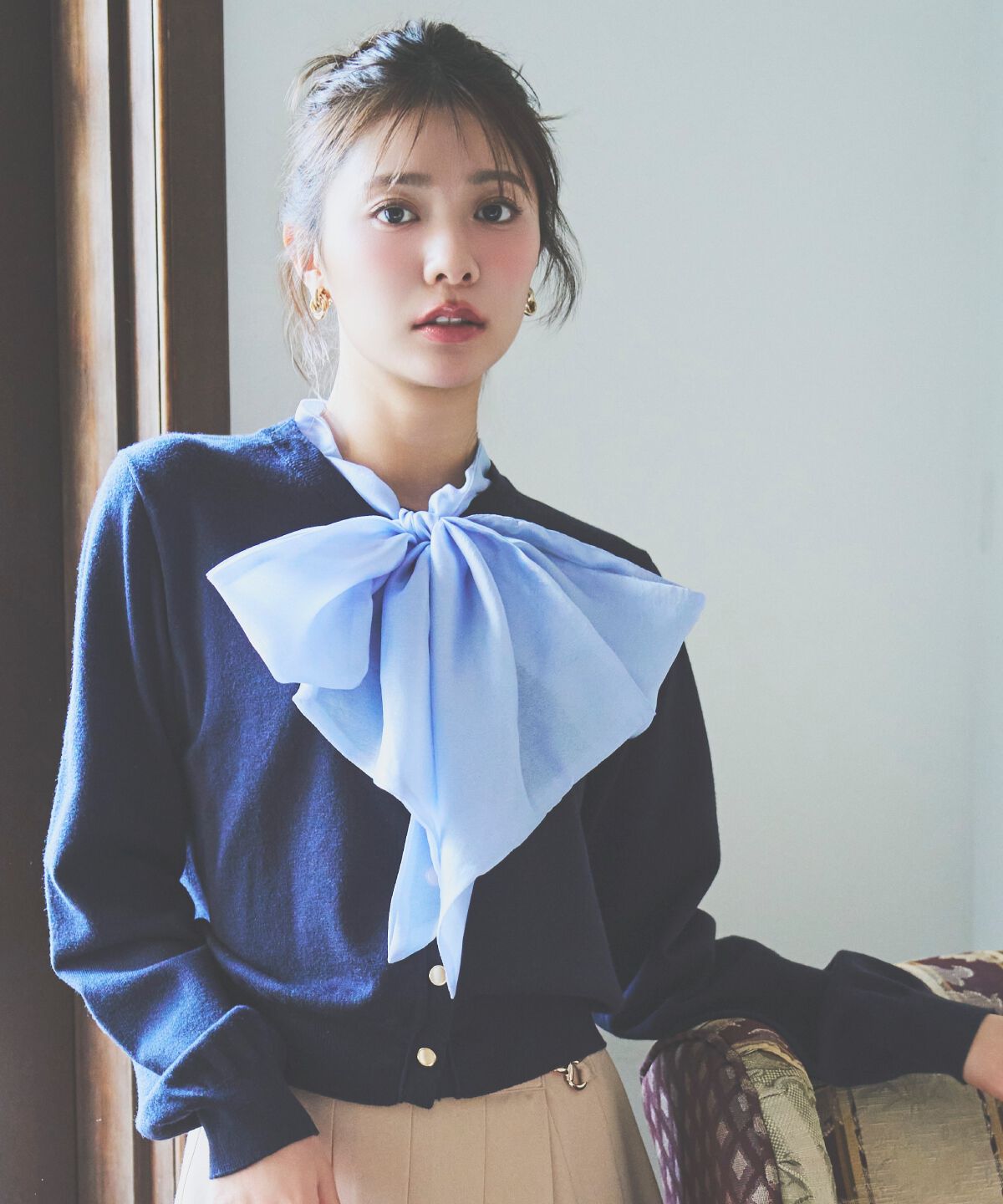 アンドクチュール「異素材リボンニットカーディガン」|カーディガン|