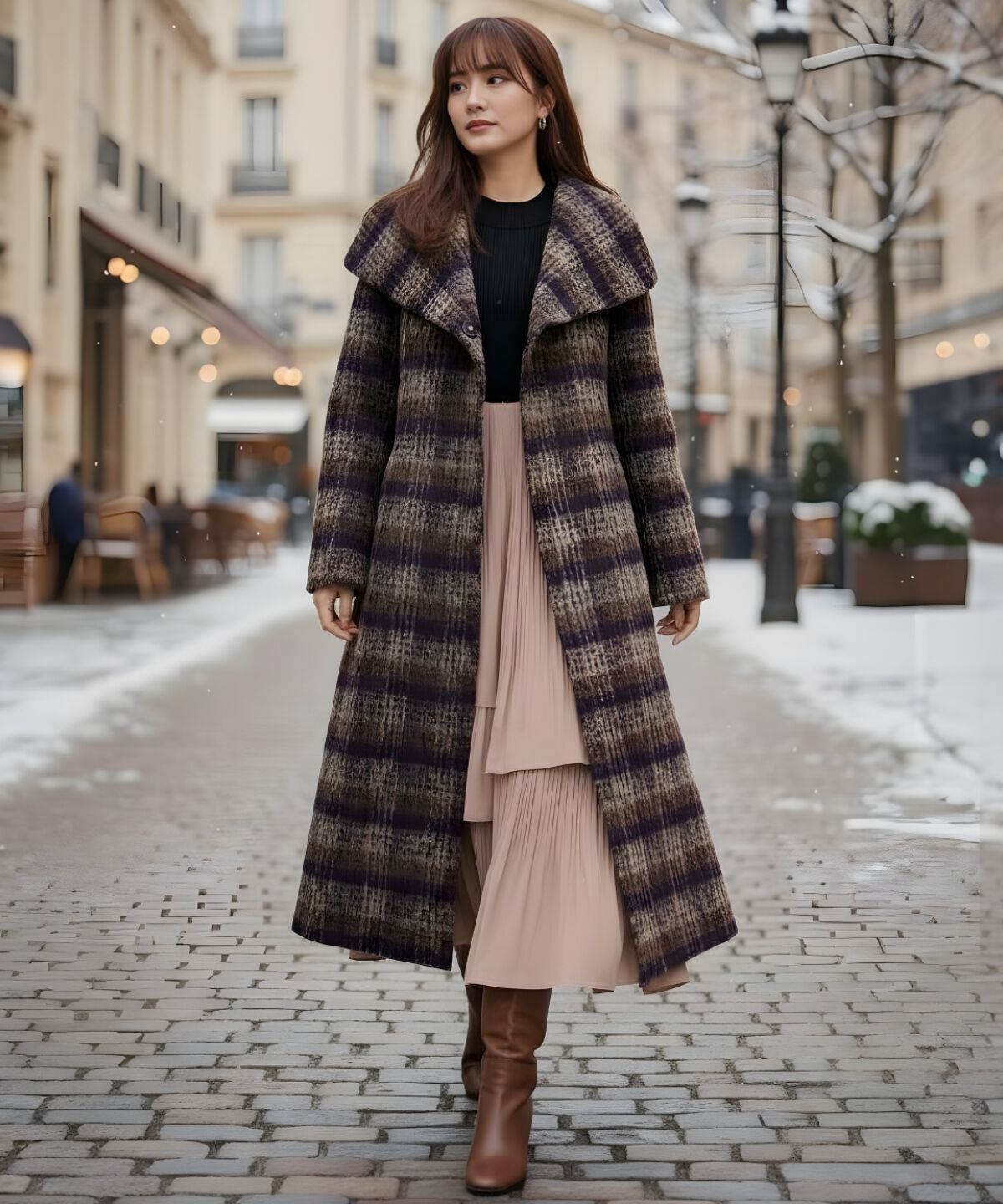 アンドクチュール「アルパカシャギーチェックロングコート」|その他|