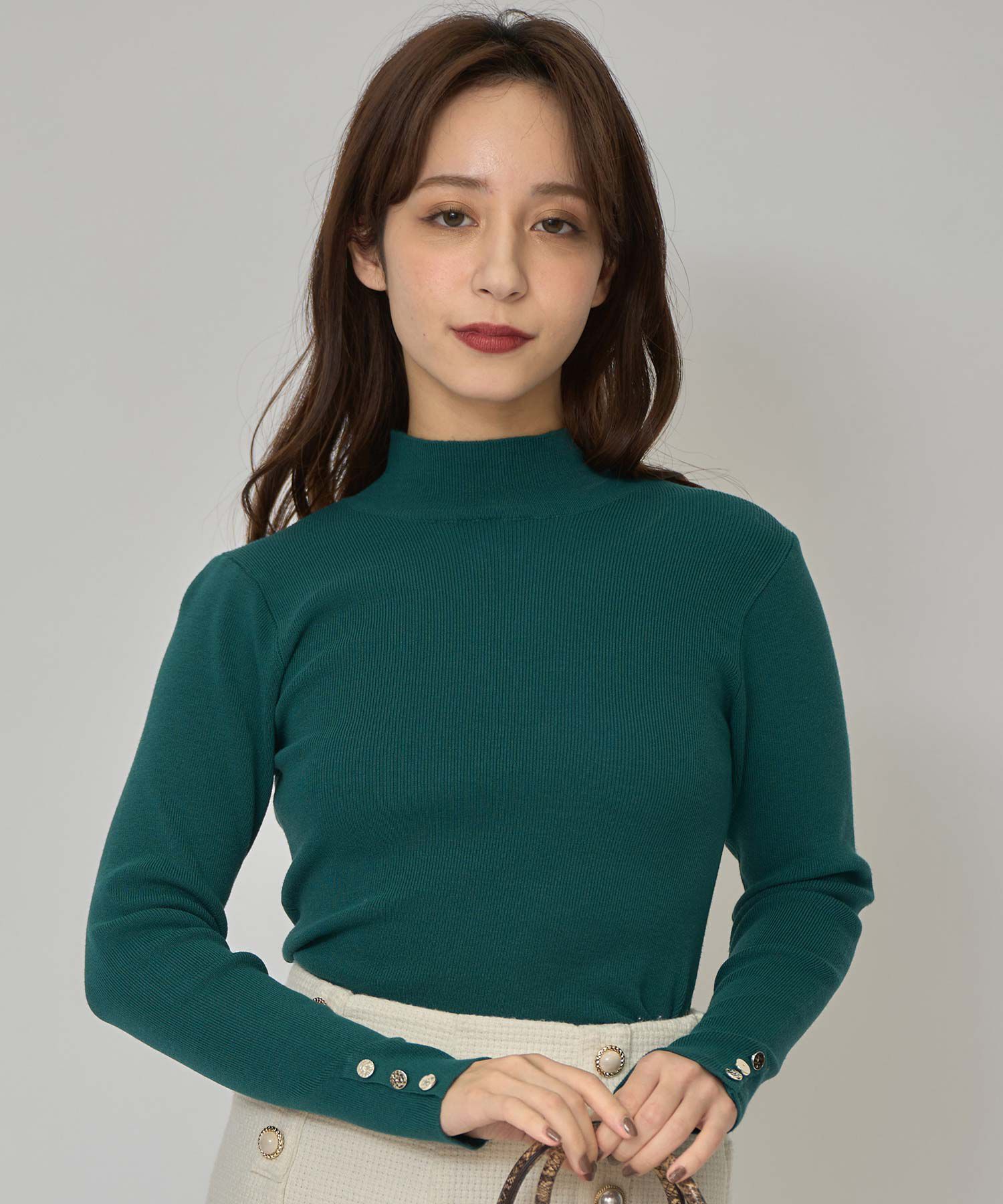 REDYAZEL「2WAYハイネックボタンニットトップス」|ニット・セーター|グリーン