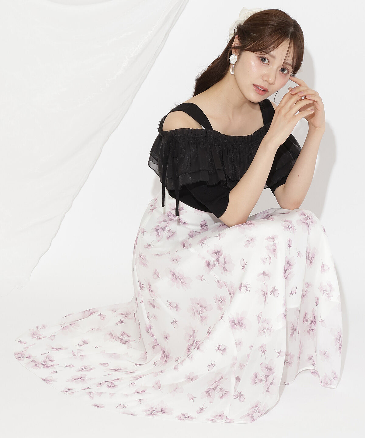 WILLSELECTION「ウォーターフラワープリントスカート」|フレア|