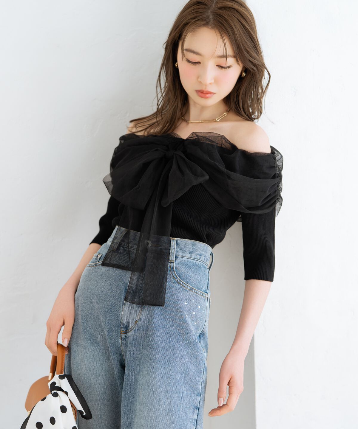 WILLSELECTION「リボンチュールレイヤードリブニット」|ニット・セーター|