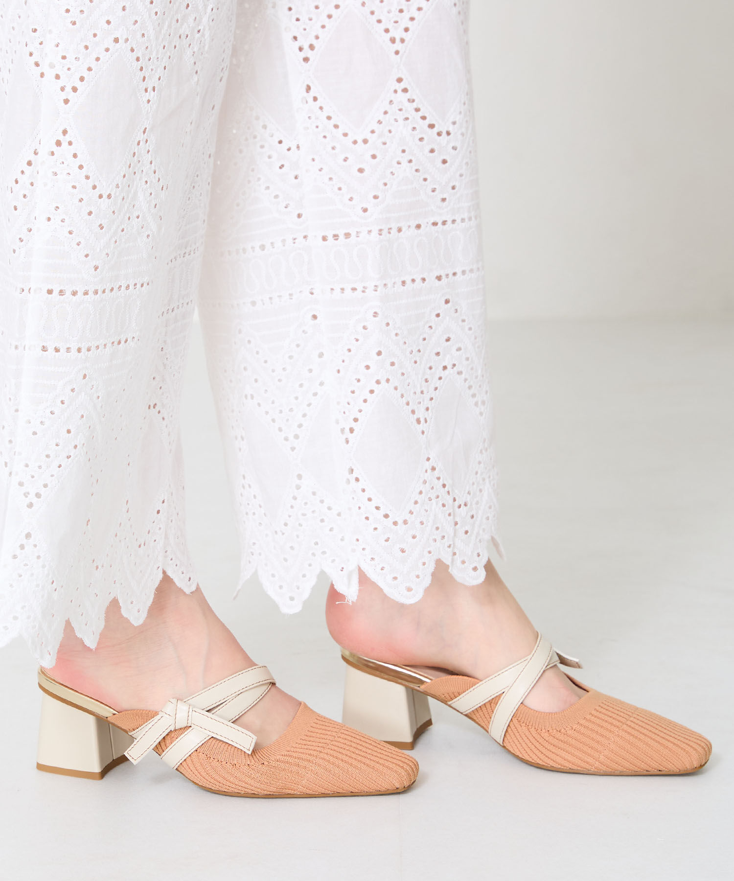 ORiental TRaffic「ニット&times;リボンミュールパンプス/51120 パンプス ミュール ニット 人気 売れてる」|パンプス|