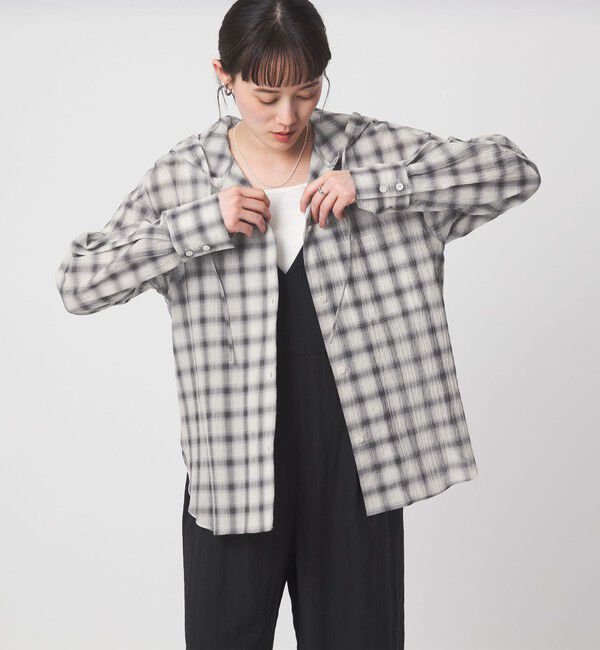 UNITED ARROWS green label relaxing「【WEB限定】＜at ease＞フード チェック シャツ」|シャツ・ブラウス|