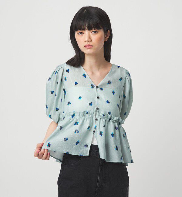 EMMEL REFINES「＜EMMEL REFINES＞EM フラワープリント パフスリーブ ブラウス」|シャツ・ブラウス|LIME