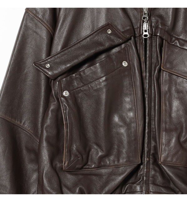BEAMS「ユーズド加工 レザー ショートブルゾン」|ブルゾン・スタジャン|