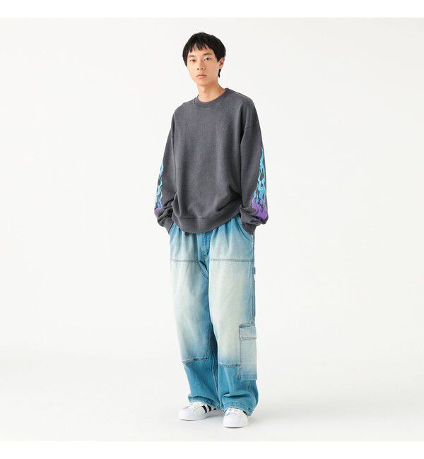 BEAMS「ワイドショートフィット ファイヤーアーム クルースウェット」|スウェット・ジャージ|