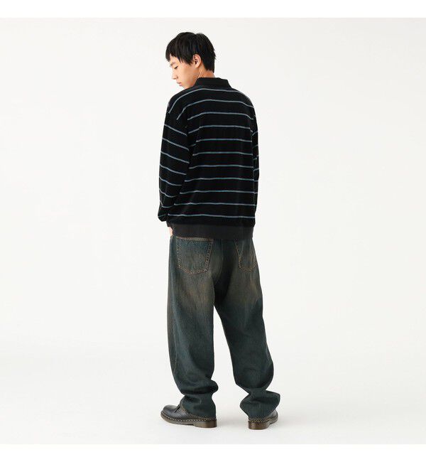 BEAMS「ワイドフィット ベロア ボーダー ポロシャツ」|ポロシャツ|