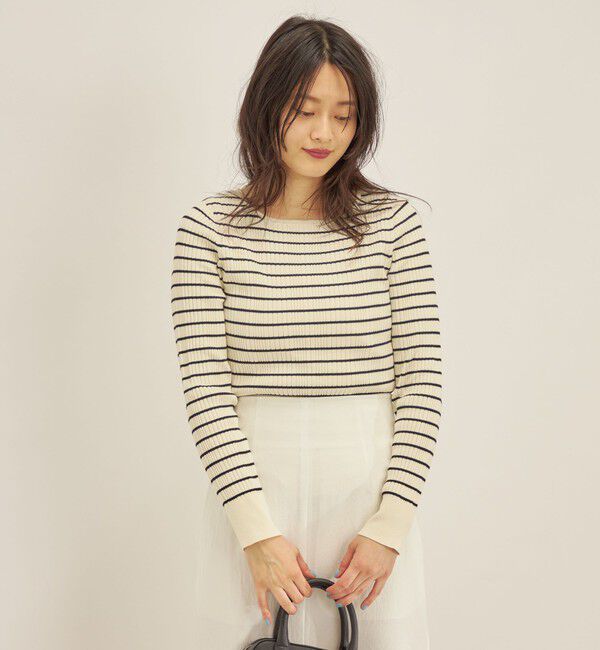 SHIPS for women「〈手洗い可能〉フェルガナ コットン ランダム リブ スクエアネック プルオーバー ◇」|ニット・セーター|