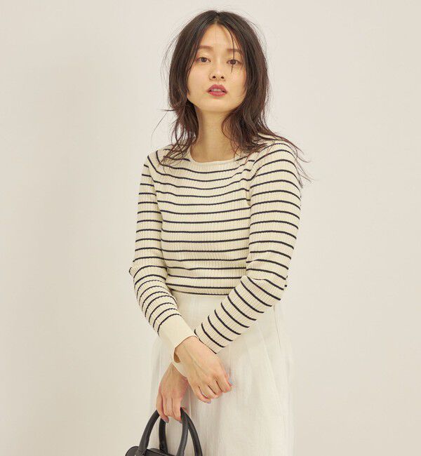 SHIPS for women「〈手洗い可能〉フェルガナ コットン ランダム リブ スクエアネック プルオーバー ◇」|ニット・セーター|