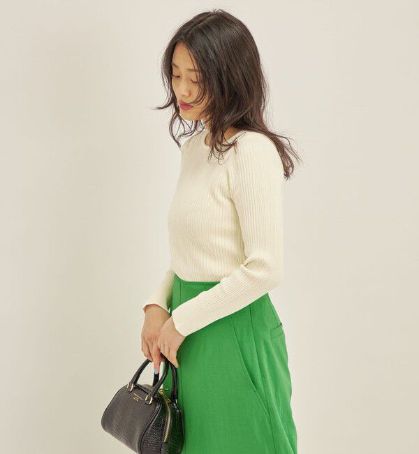 SHIPS for women「〈手洗い可能〉フェルガナ コットン ランダム リブ スクエアネック プルオーバー ◇」|ニット・セーター|