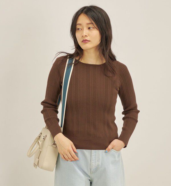 SHIPS for women「〈手洗い可能〉フェルガナ コットン ランダム リブ スクエアネック プルオーバー ◇」|ニット・セーター|