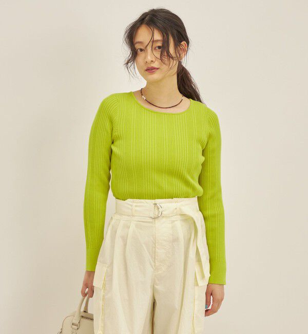 SHIPS for women「〈手洗い可能〉フェルガナ コットン ランダム リブ スクエアネック プルオーバー ◇」|ニット・セーター|