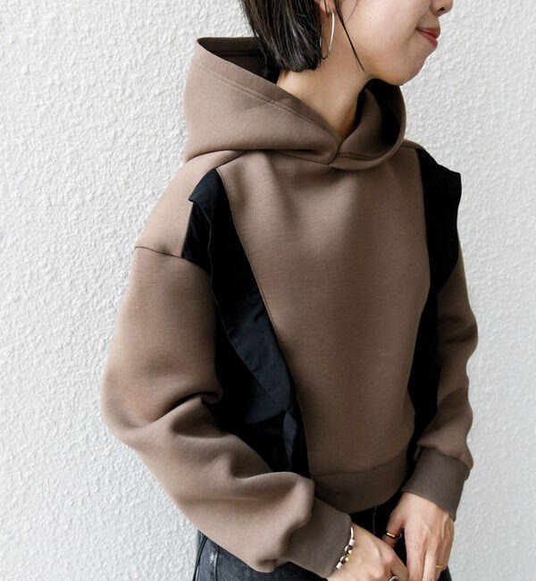 SHIPS for women「【WEB限定】〈手洗い可能〉ダンボール タフタ コンビ フーディ」|パーカー|ブラウン系